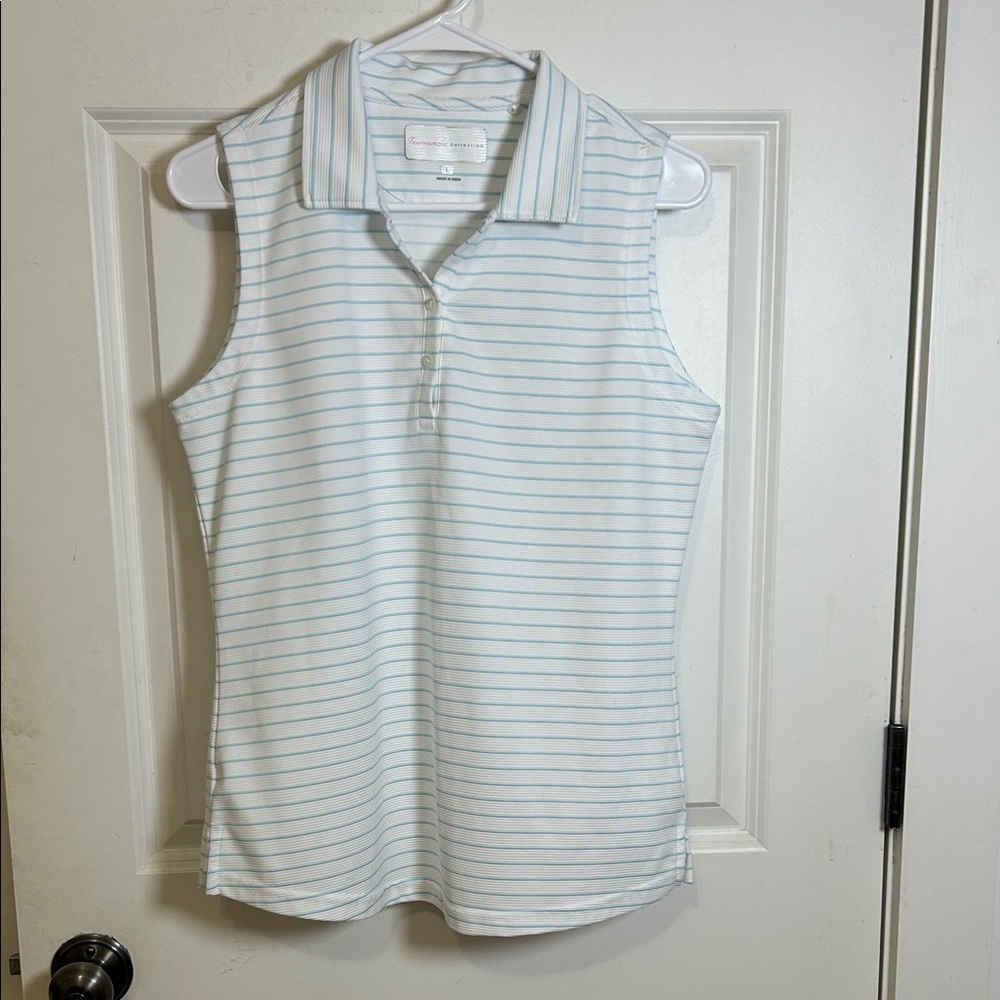 Tournament Collection Striped Sleeveless Polo sleeveless shirt size large white